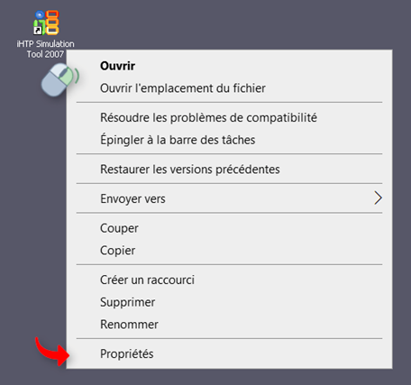 Menu contextuel lors du clic droit sur l'ic&ocirc;ne IHTP