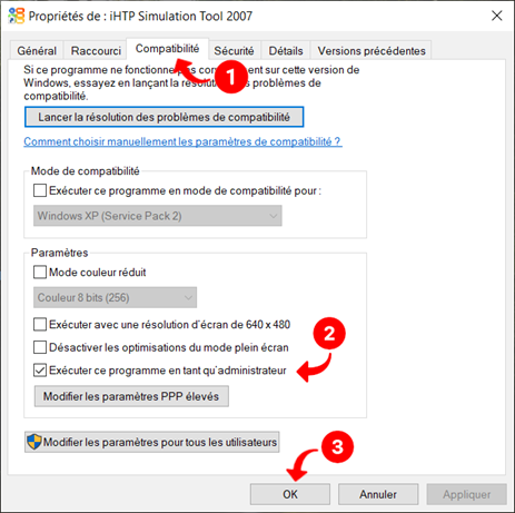 Propri&eacute;t&eacute;s de IHTP Simulation Tool 2007