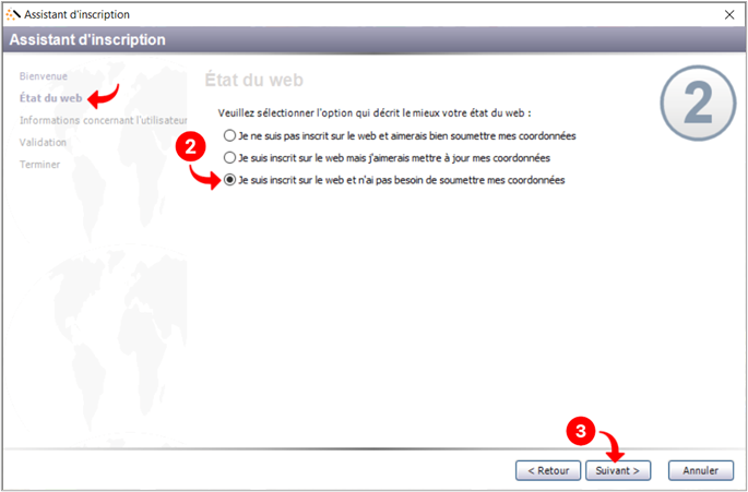 Section Etat du web de l'Assistant d'inscription IHTP