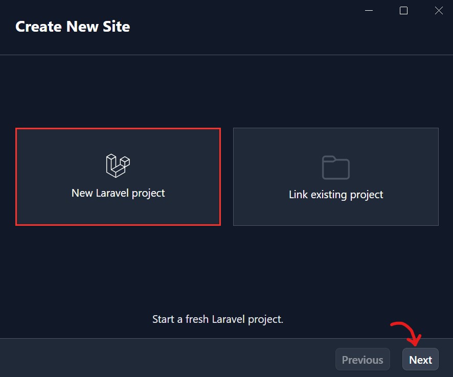 Creating a new site in Laravel Herd