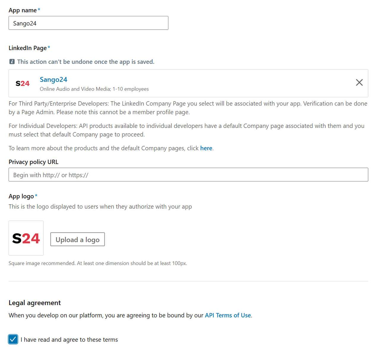 Cr&eacute;er un app LinkedIn