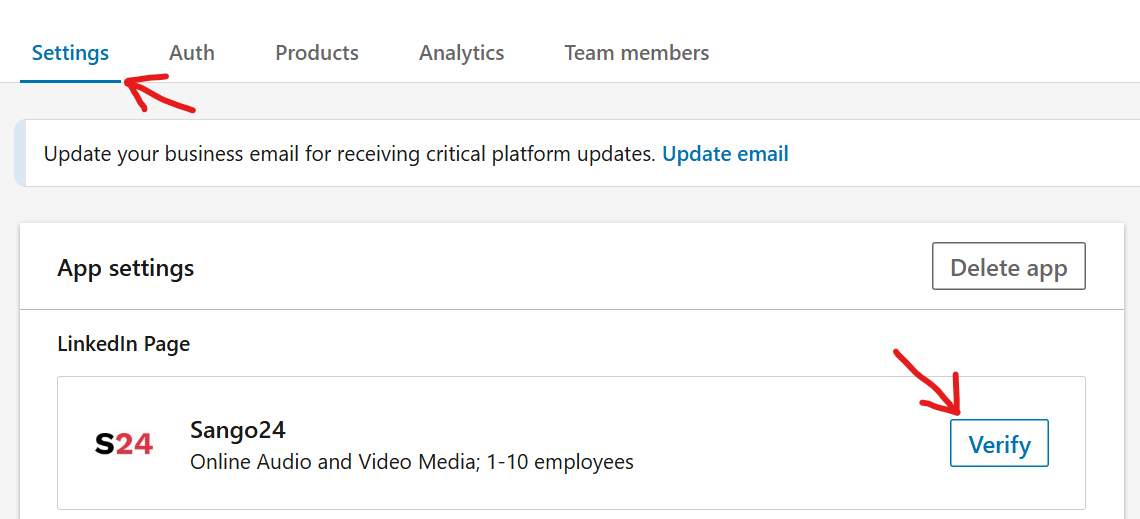LinkedIn API - V&eacute;rifier l'application et la page