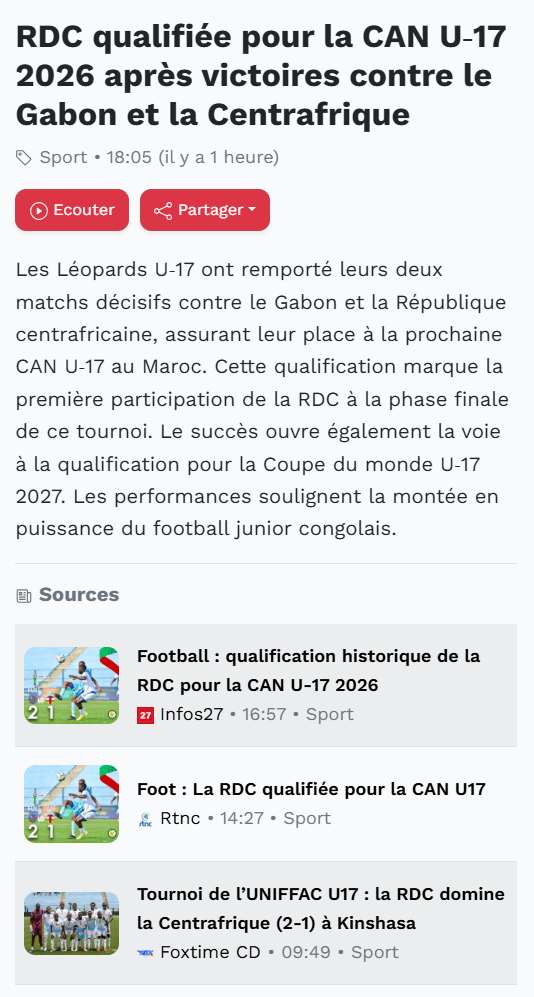 Exemple d'un article par thématique dans Sango24