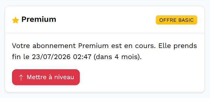 Section abonnement de l'utilisateur dans Sango24