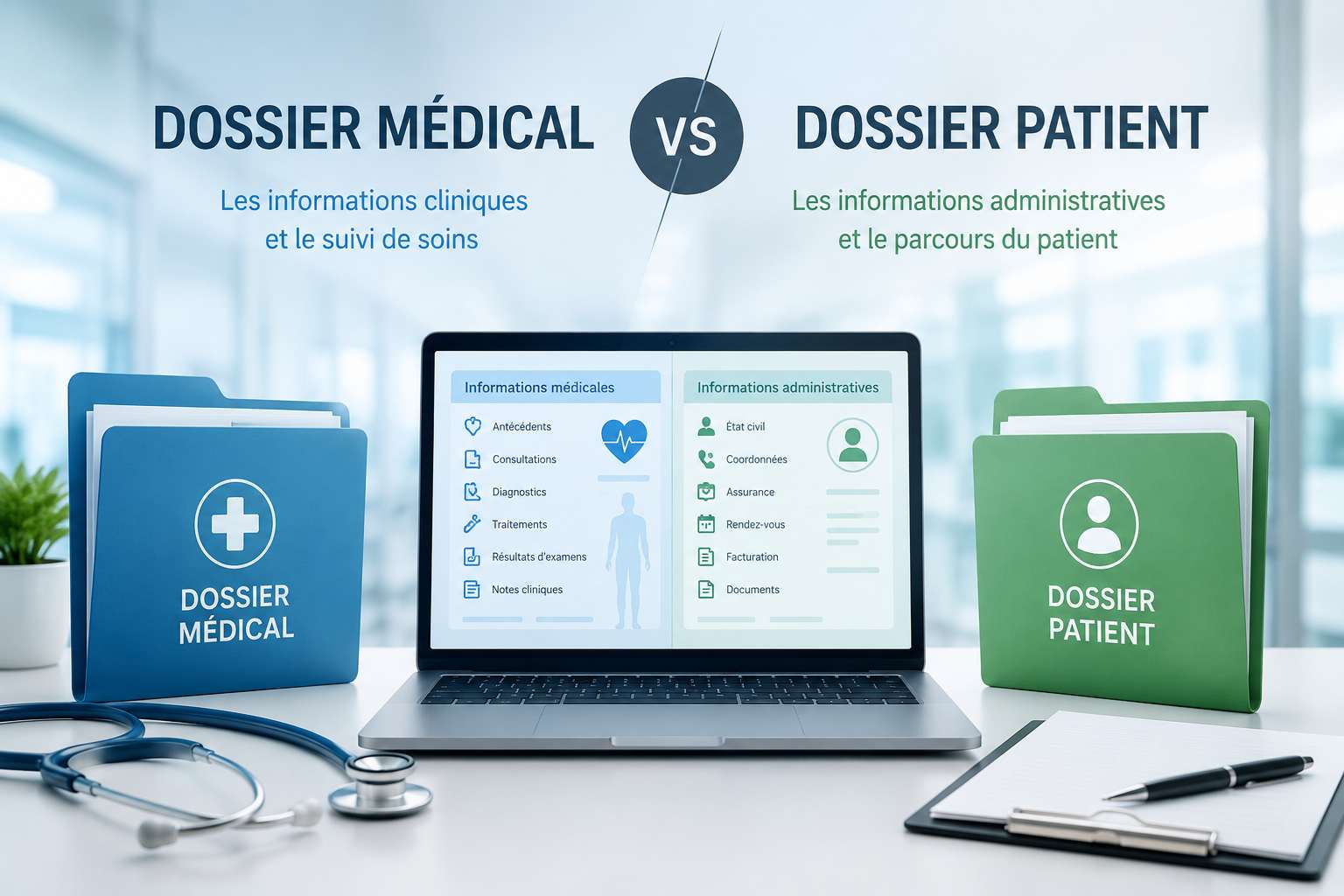 Illustration diff&eacute;rence dossier m&eacute;dical et dossier patient