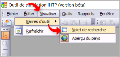 Menu Visualiser > barre d'outil > Volet de recherche - IHTP